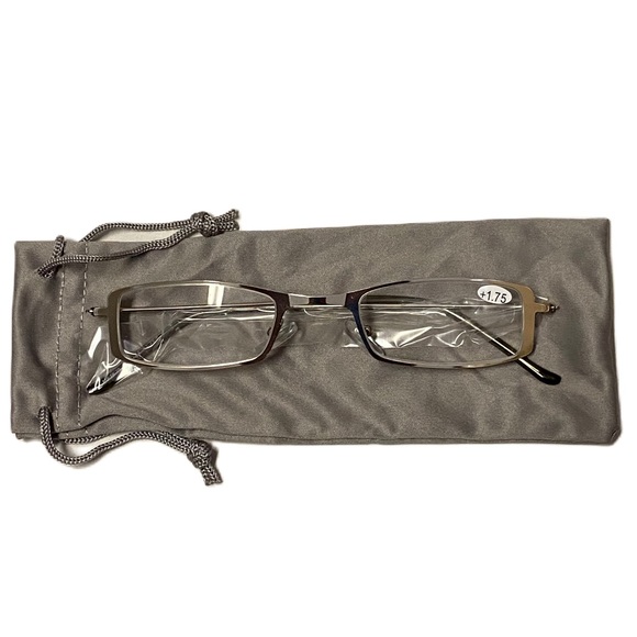 Reading Glasses +1.75 Silver 1 Piece with Cloth Case - Picture 1 of 6